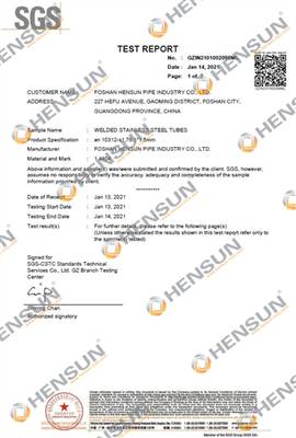 SGS TEST REPORT FOR EN10312 WELDED STAINLESS STEEL TUBES